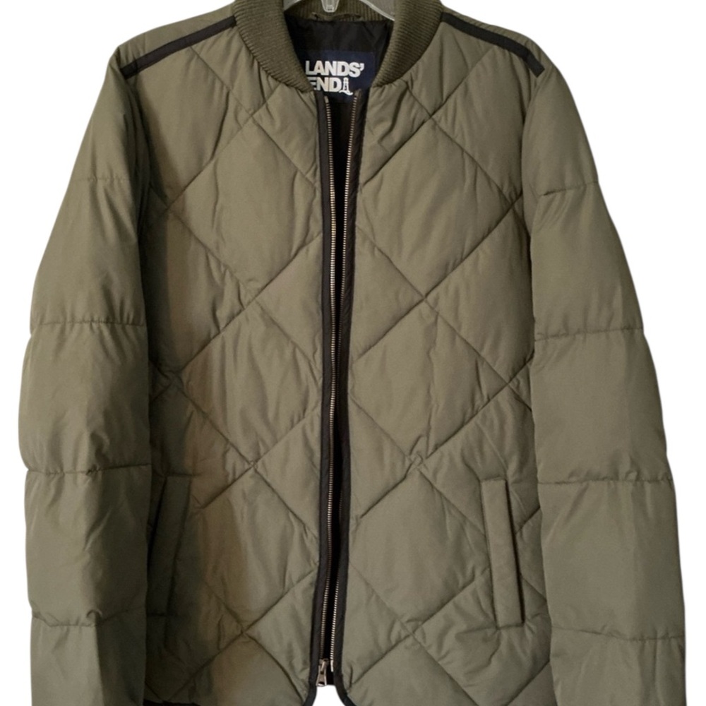 Women’s Lands’ End Insulated Jacket, Size Large, Dark Olive Green/Black Trim